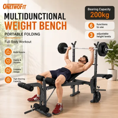 Onetwofit Bench Press weightlifting bench Barbell Stand Exercise Equipment adjustable Gym Home Train