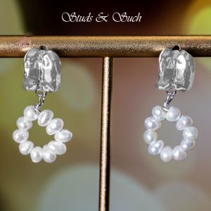 [Studs & Such] 925 Silver Elegant Genuine Freshwater Pearls On Hoop Drop Earrings