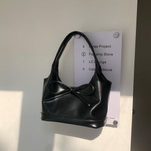 Korean Classic Retro Bow Fashion Commuter Handbag Tote Shoulder Underarm Bag For Women Cherry Red Bag