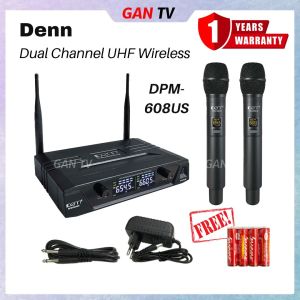 Original Denn DPM-608US (HH) Dual Channel Ultra High Frequency (UHF) Professional Wireless Handheld Microphone Mic Karaoke (2 Handset Microphones) [Mikrofon Tanpa Wayar] GANTV
