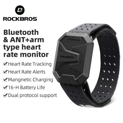 ROCKBROS Running Cycling Arm Heart Rate Belt Dual Mode IPX67 Sports Chest Rate Monitor Healthy ANT+ Bluetooth Strava Magenet Charging Smart Long Battery Life Chest Rate Belt