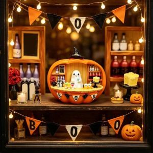 KUMAYES Soft Glowing Halloween Pumpkin Eye-Catching Design Seasonal Vibes Bar Counter Decor Holiday Scene Layout Fun Spooky-Chic Table Display Piece Halloween Party