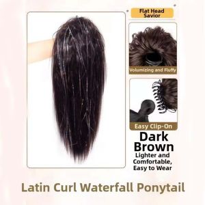 YISHA Half Tie Latin Curl Waterfall Ponytail Layered Synthetic Pony Tail Hair Piece Trendy Volumizing Long Straight High Ponytail for Women