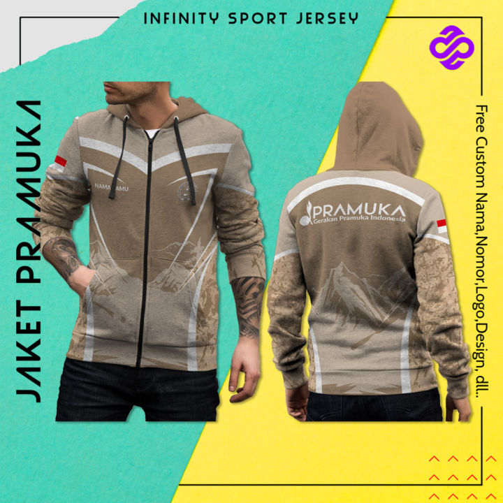 Jaket Hoodie Fullover Resleting Pramuka Fullprint Custom Premium