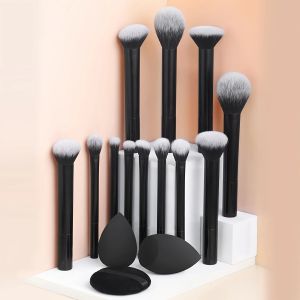 12-Piece Classic Full Makeup Brush Set with Angled and Teardrop Blenders 1 Powder Puff - Professional Application Tools Nylon