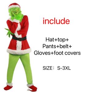 Hallowee Christmas Clothing Green Haired Monster The Green Grinch Strange Heroes and Thieves Carnival Party Dressing Christmas Costume Funny Props Santa Claus Costume Kids Adult