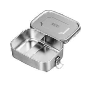 ANGY  Rectangle Stainless Steel Lunch Box Buckle Lock 1/2/3grids Food Storage Box Kitchenware Silver Food Container Microwave