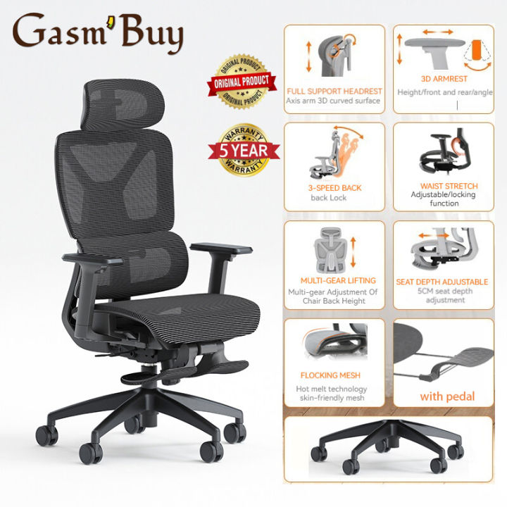 years warranty】【Shipping Selangor】GASMBUY Ergonomic Chair