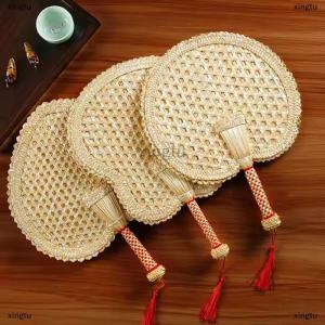 [COD] xingtu 1Pcs Round Natural Pushan Environmentally Friendly Chinese Style Decorative DIY Woven Fan Cooling Fan Home Decoration Hand Fans
