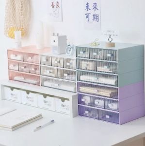 【D164】Kotak Penyimpanan Laci Tumpukan Desk Organizer Stationery Jewelry Storage Box Large Capacity Container