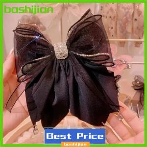 bashijian กิ๊บผ้าซาตินตกแต่งโบว์พลอยเทียมสีดำขนาดใหญ่สำหรับผู้หญิงกิ๊บติดผมใหม่