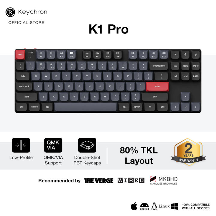 Keychron K1 Pro Ultra-Slim Wireless Custom Mechanical Keyboard | RGB ...