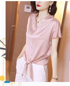 Áo Kiểu Nữ Áo Nữ Tay Ngắn Vạt Cột Nơ Phối Nút Bọc xinh xắn thời trang
