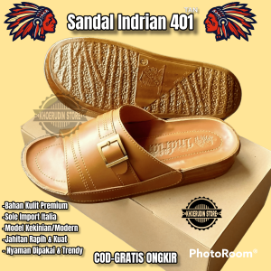 Sandal Indrian 401 COKLAT/Sandal Slop Pria/Sandal Slide Pria/Sandal Kulit Pria/Sandal Kulit Murah/Sandal Selop Pria/Sandal Slip On Pria/Sandal Indian/Promo Sandal Murah/Sandal Kulit Terbaru