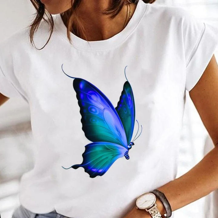 2025 tahun rama-rama dicetak t-shirt r besar lengan pendek rama-rama cat air t-shirt pakaian fesyen wanita 2024ff
