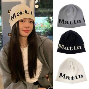 THANKSKY นุ่มนวล หมวกถักตัวอักษร แบบเกาหลี ยืดหยุ่น หมวกบีนนี่ถัก แฟชั่น ขนสัตว์ หมวกแบบสวม ฤดูหนาว