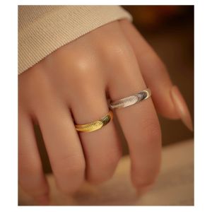 RGFV Light Luxury Cat Eye Plain Ring Lovers Finger Jewelry Couple Titanium Steel Ring Solid Color Simple Cats Eye Ripple Ring Girls