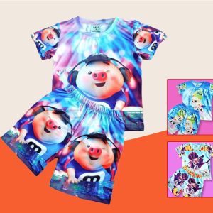 Bộ đồ thun lạnh bé trai bé gái in 3D Hoạt hình Chú Heo dễ thương - Đồ bộ tvải xuất thái Hebikids cho bé từ 9-30kg