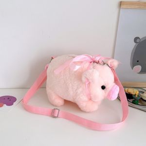 DOWNA Heo con Túi đeo vai bằng vải mềm Heo dễ thương Mềm mại Túi thú nhồi bông  Dung lượng lớn Túi đeo chéo dành cho trẻ em gái