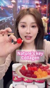 Natures Key Collagen Gummies 600mg Biotin Sugar-Free Peach Flavor Beauty Support Healthy Hair Skin & Nails Supplement 60s