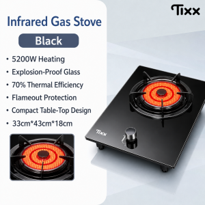 Tixx 6200W Gas Stove Double Burner Flip-Lid Built-In 304 Stainless Steel Flame out Protection Explosion-Proof Glass