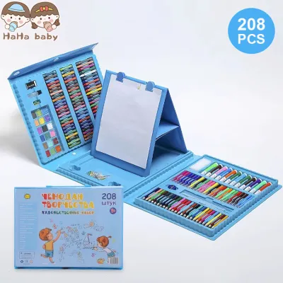 HAHA BABY 208 PCS Kids Super Mega Art Coloring Set Painting Set Color Set Water Color Pen Crayon Drawing Set For Children Gifts Tools Kit Boys Girls