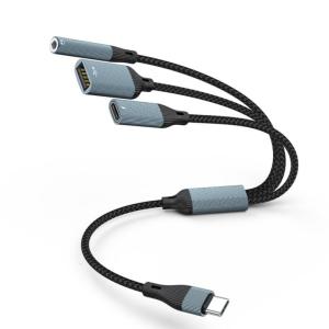 USB Type C Adapter Cable 3 in 1 3.5mm Sound PD60W Fast Charging OTG Data Cable for Mobile Devices