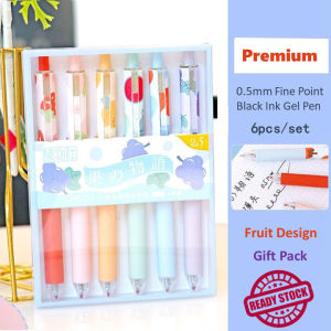 6 pcs Fruit Print Gel Pen 0.5mm Black Ink Ballpoint Office Student School Stationery Gift For Kids 中性笔