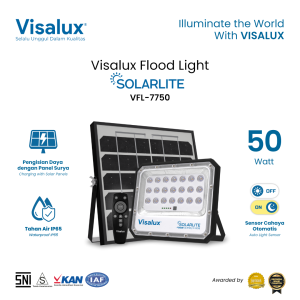Visalux Flood Light Solarlite 50W - Lampu Sorot Remote Energi Surya Sensor Cahaya Putih (SLT-VFL7750DL)