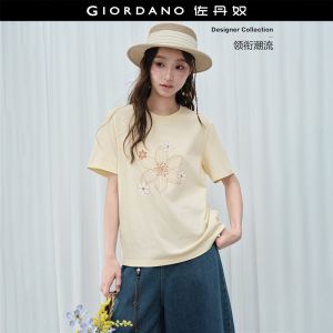 GIORDANO Women T-Shirt Pure Cotton 100% Cotton T-Shirt Casual Stylish Trendy Elegant Comfortable Fashion Classic 18326711