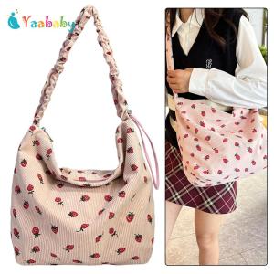 Phụ nữ dễ thương in ấn Túi đeo chéo với Ruched dây đeo hoạ tiết dâu tây Tote Túi nữ sức chứa lớn Túi du lịch thông dụng