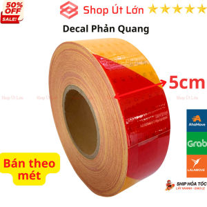 Decal phản quang Vàng - Đỏ rộng 5cm băng keo phản quang bán theo mét - Shop Út Lớn