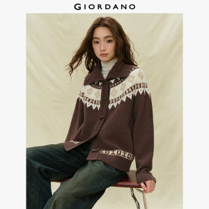 Giordano Women Ethnic jacquard toggle buttons cardigan Free Shipping 18355716