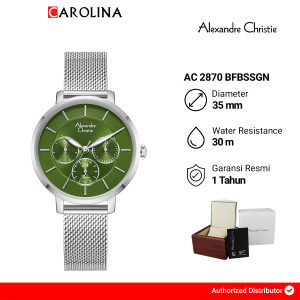 Jam Tangan Wanita Alexandre Christie Passion AC 2870 BFBSSGN Green Dial Silver Stainless Steel Strap
