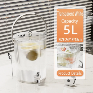 Clear Beverage Dispenser With Faucet And Stand 5L Fruit Tea Bucket Beverage Bucket Large Capacity Beverage Bucket With Cup Holder Water Jugs  Leak-Proof Faucet Beverage  For Party Picnics