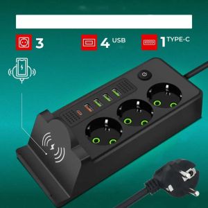 Stop kontak wireless fast charger multi hub USB type C RedXone EU plug 2500 watt power strip