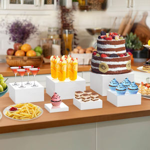 Yo-Fun 6PCS （3-8in）Acrylic Dessert Table Buffet Riser Cube Display Nesting for Buffet Birthday Party