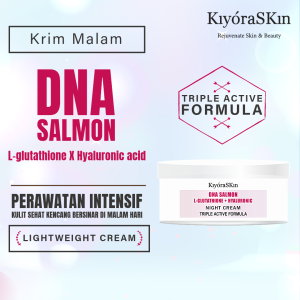 KiyoraSKin DNA Salmon Essens Night Revitalize & Repair Cream | Krim Malam Pencerah Mengencangkan Pelembab Anti Aging Penuaan Wajah L-Glutathione Hyaluronic Acid