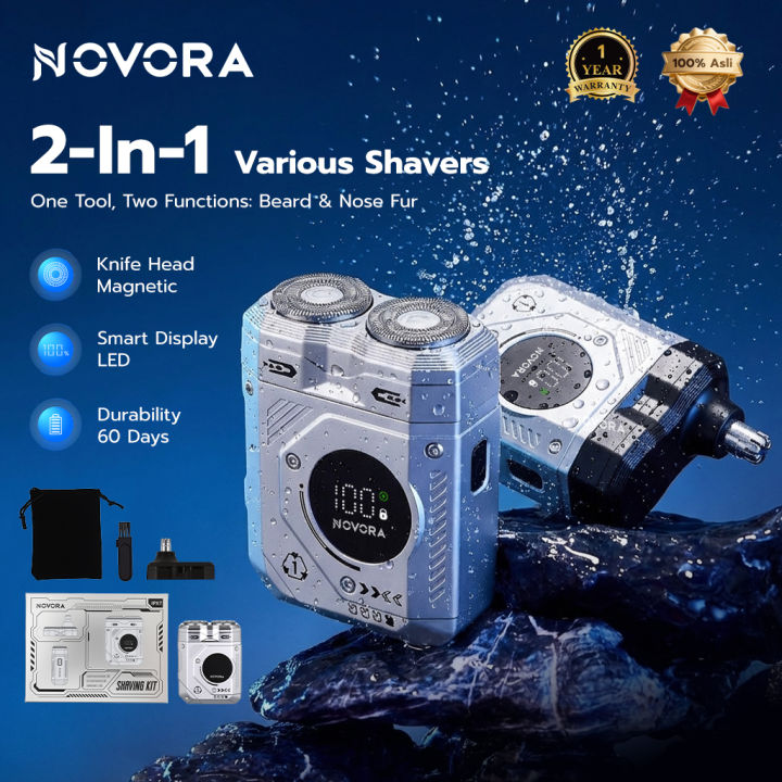 Novora NOVORA 2 in 1 Mini Electric Shaver+Nose Hair Trimmer Portable Men's ...