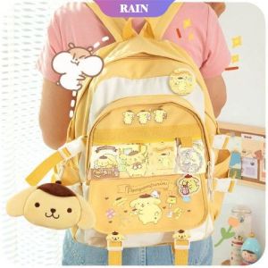 Cartoon Women Backpacks Waterproof Multi-Pocket Nylon School Backpack Student Girls Kawaii Cinnamoroll Kuromi Pom Pom Purin Laptop School Bag