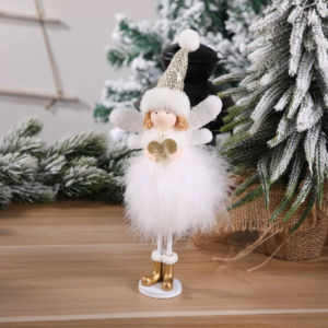Christmas Standing Angel with Feather Christmas Figurines Desktop Ornament Creative Tabletop Decor for Xmas Gift