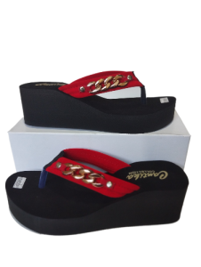 Fadil Sandal Wedges 6 Cm Jepit Balok Variasi Rantai Kekinian