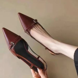 Free Shipping Elegant Pointed-Toe Patent Leather Sandals New Style Retro Design Versatile With A Thin Heel And An Open Back