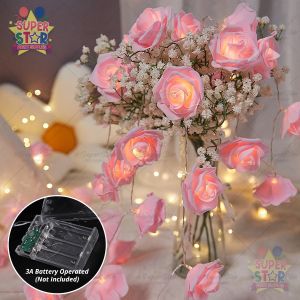 White Rose Flower LED Light Decorations Artificial Flower String Lights Battery Operated Flower Fairy Light For Valentines Wedding Birthday Party Decor 3M/6M Flower Lights Lamp Ornaments