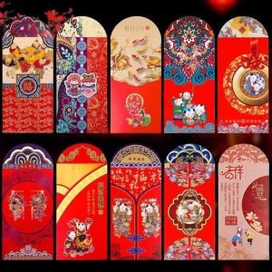 LEIFNYDI 12pcs Classic New Year Red Envelope Paper Cartoon Lucky Money Bless Pocket Hot Stamping Rectangle Red Pocket Year of The Dragon