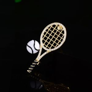 HEALMEYOU Zircon Tennis Racket Brooch Rhinestone Alloy Enamel Metal Clothes Pin Personality Vintage Gold Brooch Girls