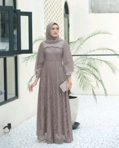 Batik Nafastore Gamis Wanita Maxi Arsila Tulle Premium Gamis Lebaran syari dress kekinian terbaru