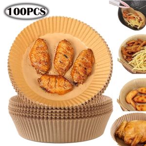 กระดาษพิเศษสําหรับหม้อทอดไร้น้ํามัน100ชิ้นกระดาษดูดซับน้ํามันทําบาร์บีคิวในครัวเรือนแผ่นรองอบอาหารกระทะสําหรับห้องครัว