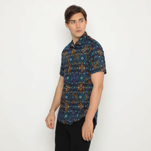 NFZ Kemeja Batik Pria Lengan Pendek Motif Salju Gold 6798B