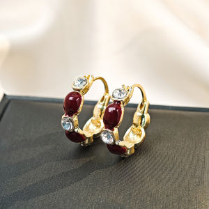 Fashionable Ring Gift 美拉德独特滴釉红色耳环小众轻奢高级感耳扣新年秋冬耳圈气质耳饰